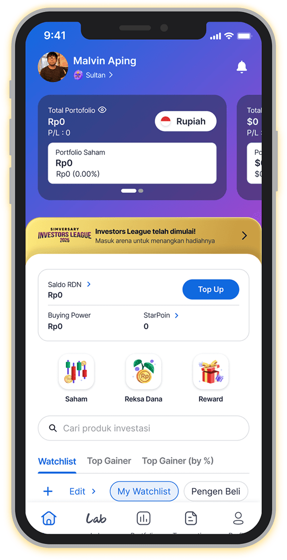 2. Pilih “Investors League” pada halaman home